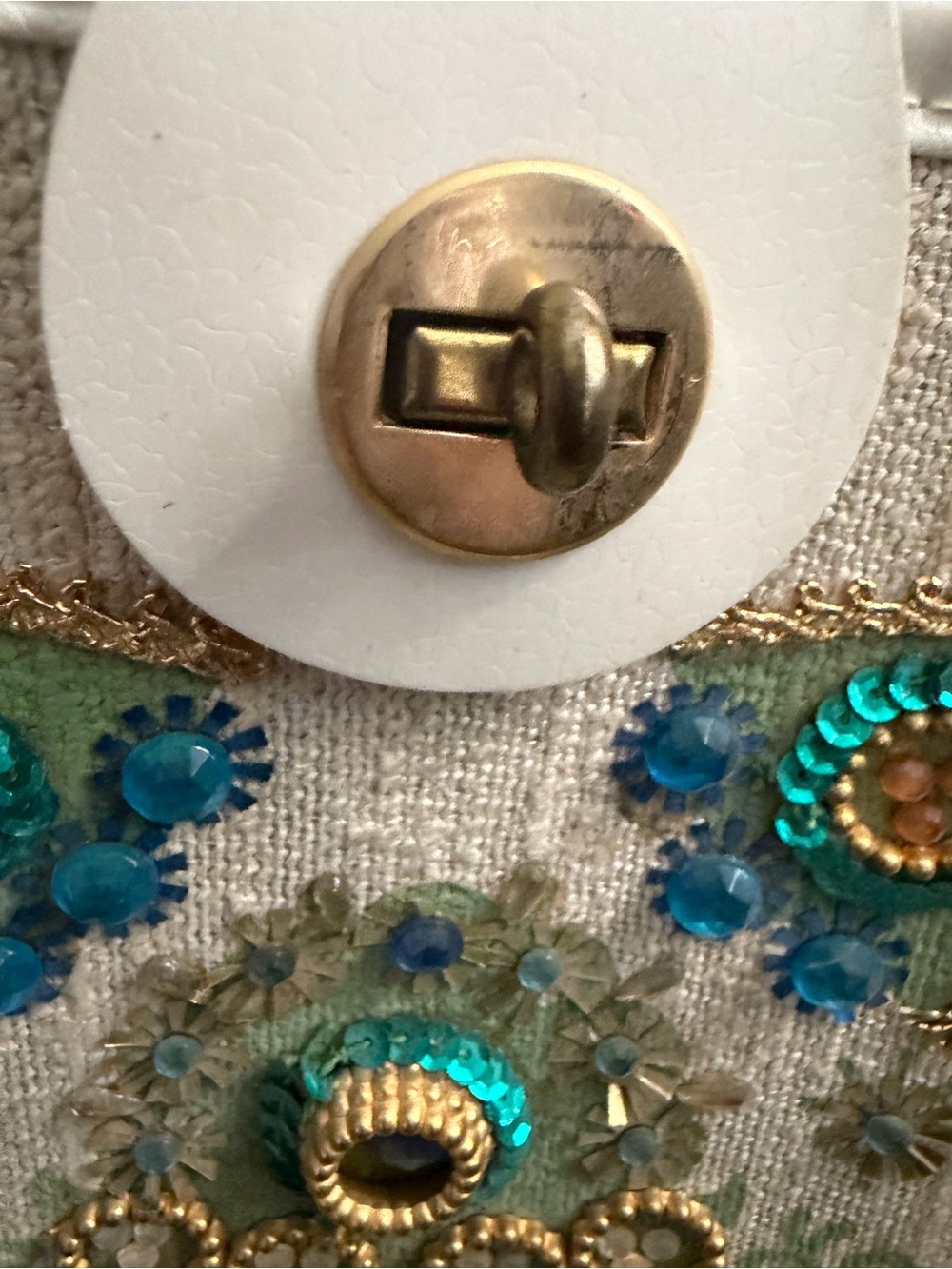 Embroidered White Tote with Teal and Gold Accents - Picture 12 of 12